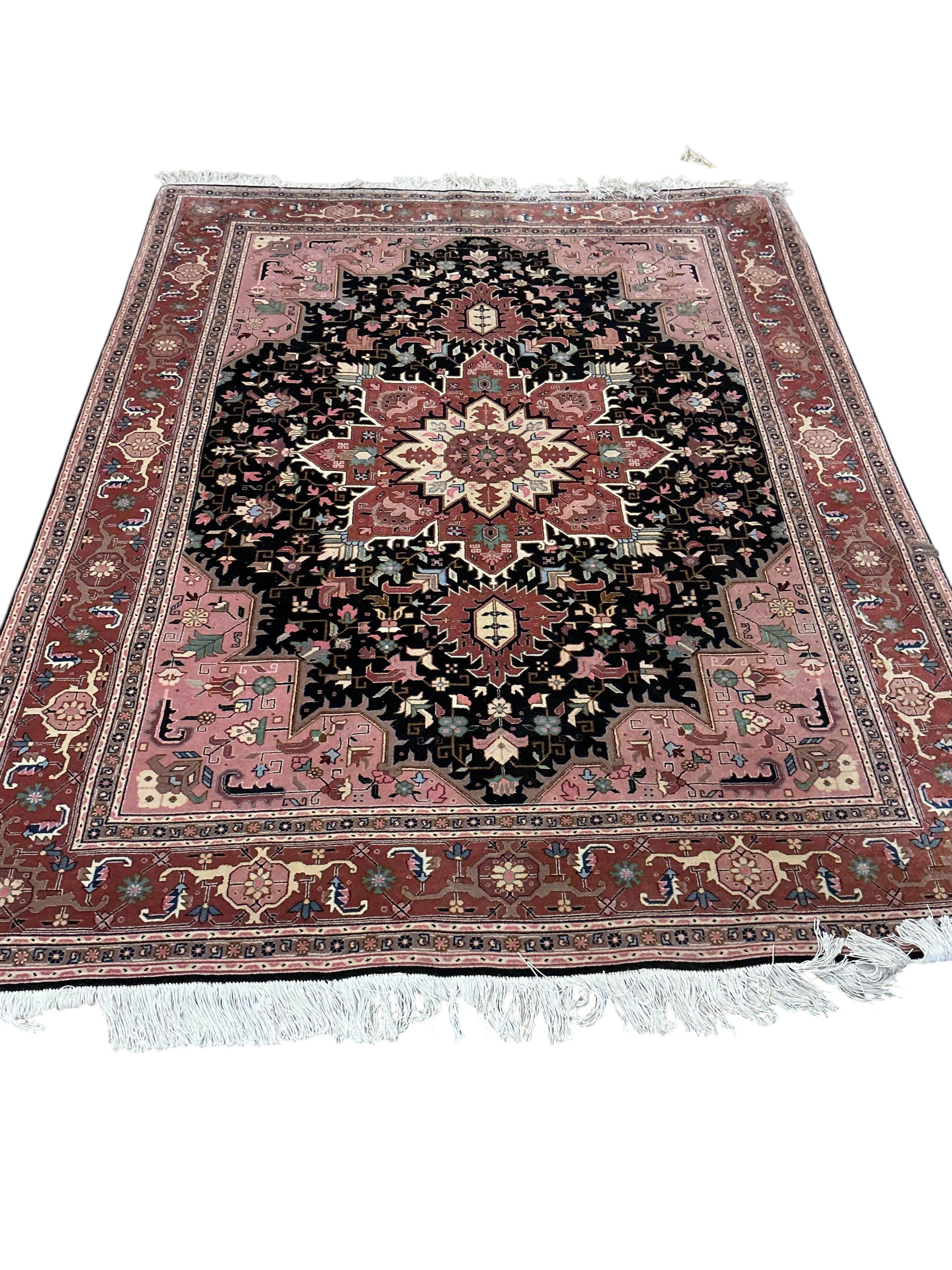 A North West Persian part silk blue ground rug, approx. 190 x 150cm